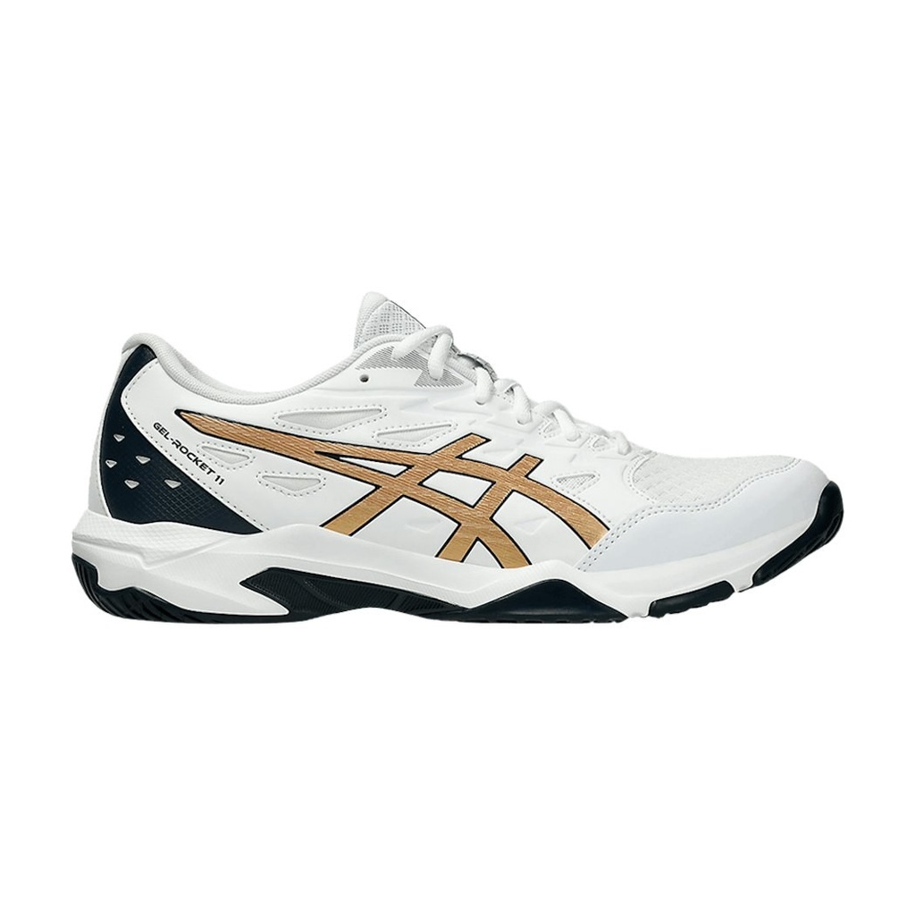 Asics Gel Rocket 11 - White / Pure Gold - Chaussure de Squash / Racquetball (40.5)